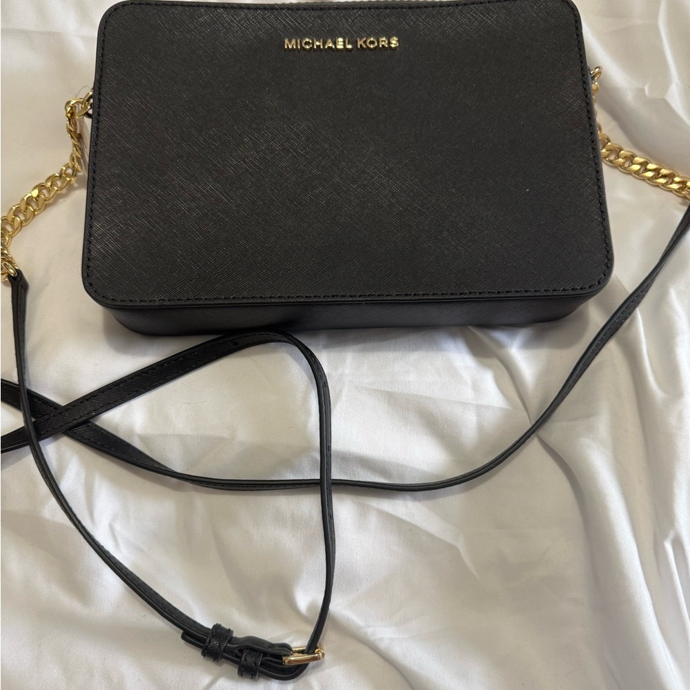 Michael Kors Black Crossbody Bag with Gold Accents